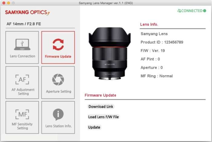 Aktualizace firmware objektivů Samyang pro Canon RF