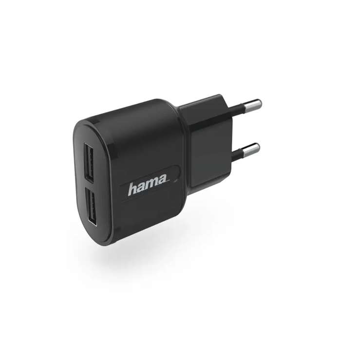 Hama dvojitá síťová USB nabíječka, 2,4 A, černá