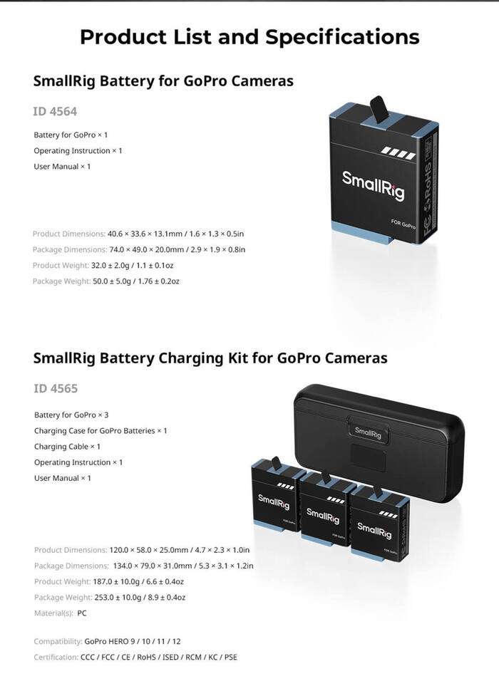 SmallRig  4960 GoPro Camera Battery Kit (2pcs)  2x| baterie pro Gopro 9-12
