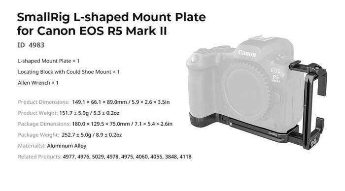 SmallRig  4983 L-Shape Mount Plate for Canon EOS R5 Mark II |  L-plate