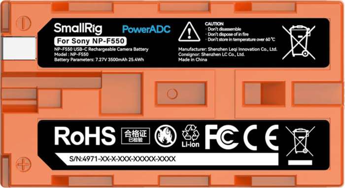 Smallrig 4971 NP-F550 USB-C Rechargeable Camera Battery Orange