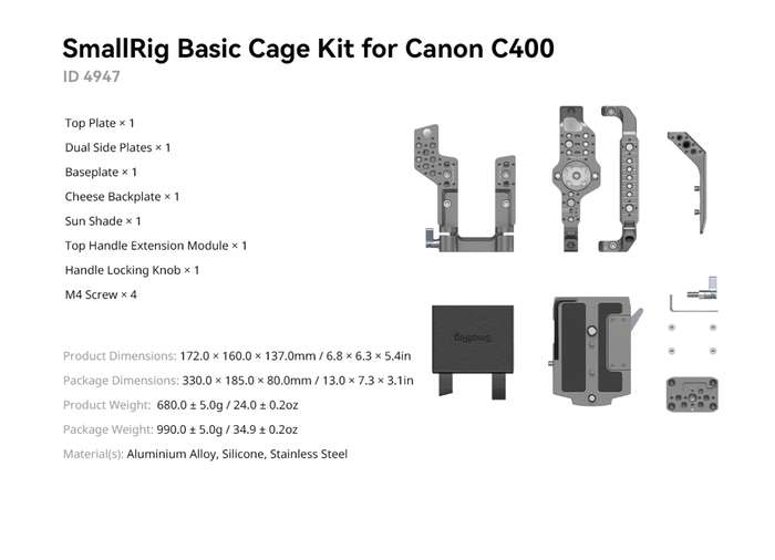 SmallRig  4947 Basic Cage Kit for Canon C400 | Klec pro C400