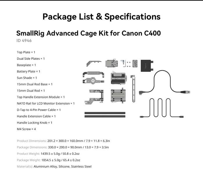 SmallRig  4946 Advanced Cage Kit for Canon C400 | Klec pro C400