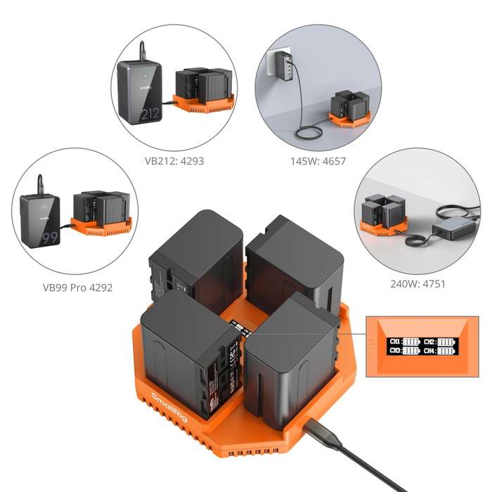 SmallRig  4834 NP-F970 4-Channel Camera Battery Charger & 4-Battery Kit  | 4 portová nabíječka +  4x baerie