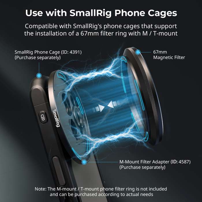 SmallRig  4726 5-in-1 Attachable Filter Kit VND 2-32 & CPL & 1/4 Effect Black Mist (67mm) |  T-mount set filtrů pro telefony