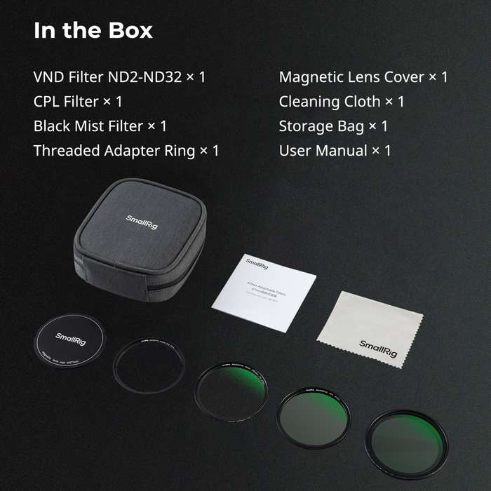 SmallRig  4726 5-in-1 Attachable Filter Kit VND 2-32 & CPL & 1/4 Effect Black Mist (67mm) |  T-mount set filtrů pro telefony