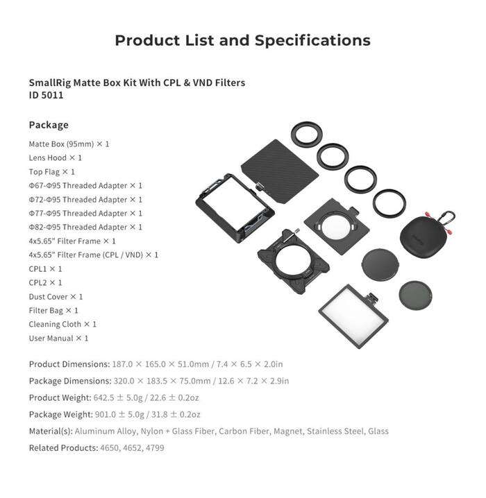SmallRig  5011 Matte Box Kit With CPL & VND Filters | Matte box s CPL a VND pro objektivy 67-95 mm