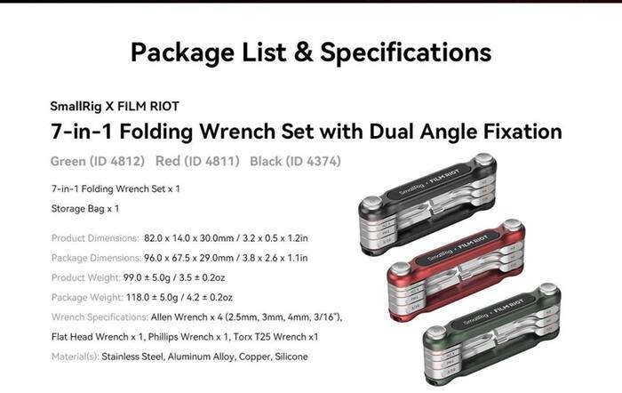 SmallRig  4811 x FILM RIOT 7-in-1 Folding Wrench Set with Multiple Angle Positioning Red | Nářadí