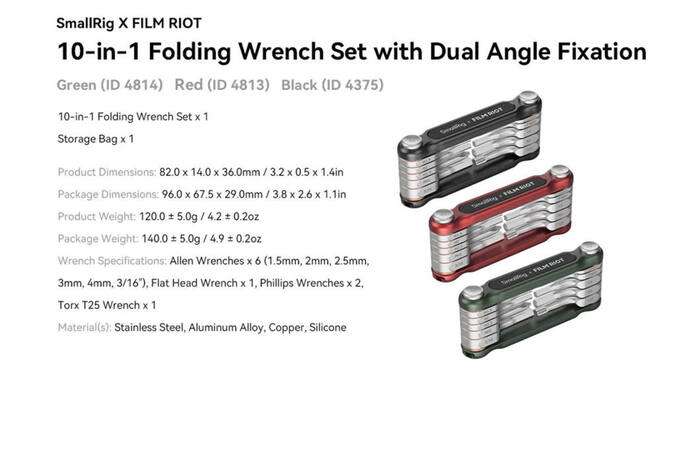 SmallRig  4813 x FILM RIOT 10-in-1 Folding Wrench Set with Multiple Angle Positioning Red |  nářadí