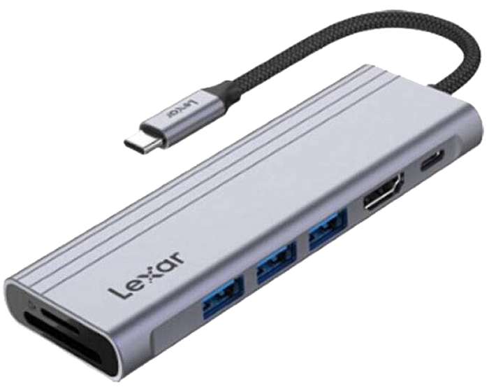 Lexar  Hub, 7-in-1 USB-C, USB 3.2 Gen1. Type-C, 3xUSB-A. HDMI, SD, microSD slot. PD 100W | USB-C Hub