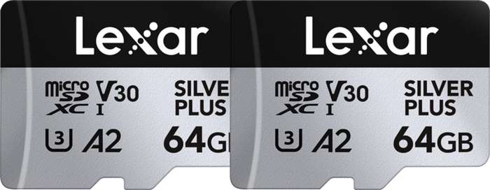 2x Lexar  microSDXC Silver Plus 1066x UHS-I/U3/A2/4K R205/W100 (V30) 64GB