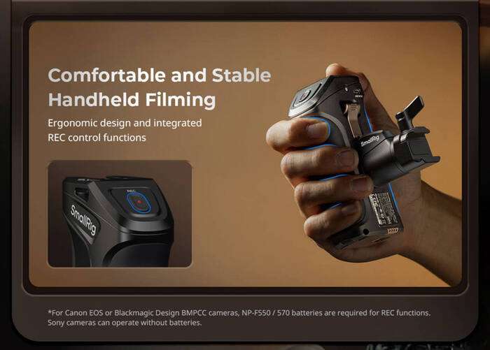 SmallRig  5235 Rotating Side Handle with Trigger REC for Selected Canon / Blackmagic Design Cameras | rukojeť s ovládáním a nabíjením