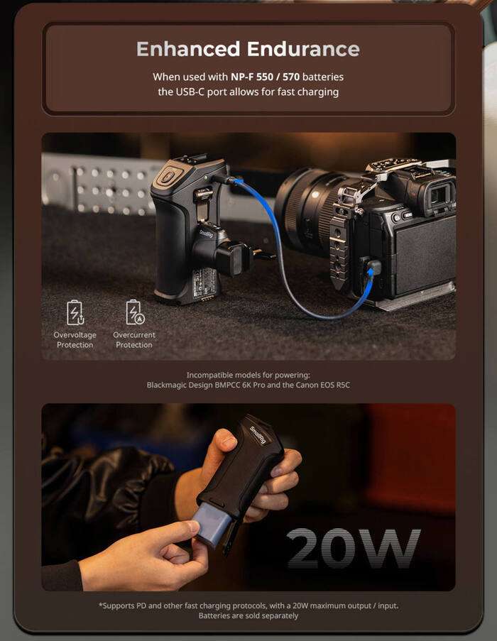 SmallRig  5235 Rotating Side Handle with Trigger REC for Selected Canon / Blackmagic Design Cameras | rukojeť s ovládáním a nabíjením