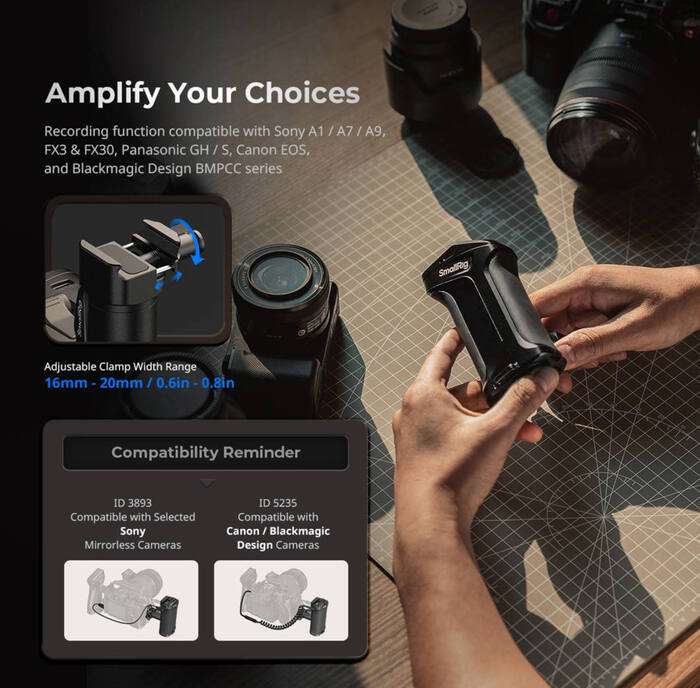 SmallRig  5235 Rotating Side Handle with Trigger REC for Selected Canon / Blackmagic Design Cameras | rukojeť s ovládáním a nabíjením