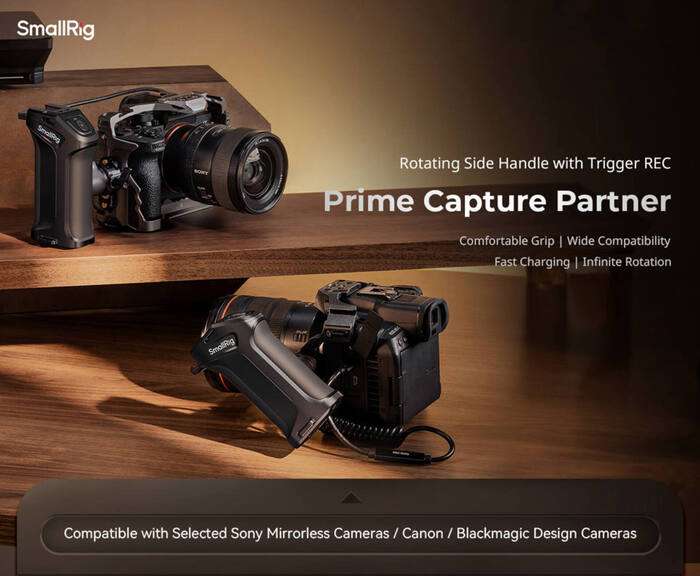 SmallRig  3893 Rotating Side Handle with Trigger REC for Selected Sony Mirrorless Cameras | rukojeť s ovládáním a nebíjením