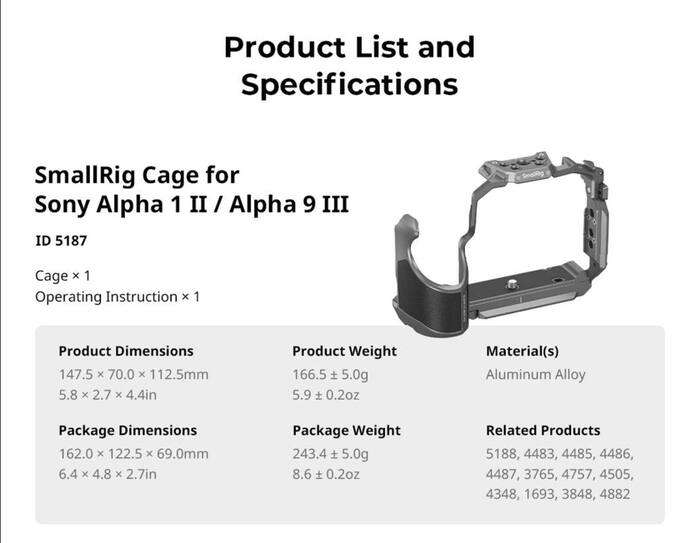 SmallRig  5187 Cage for Sony Alpha 1 II / Alpha 9 III | Klec