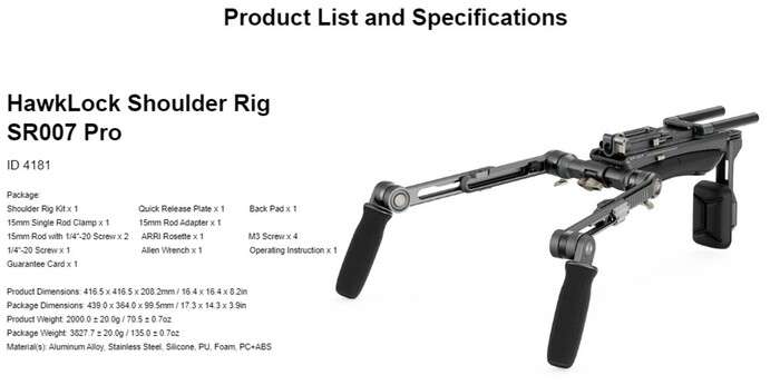 SmallRig  4181 HawkLock Shoulder Rig Pro SR007  | Ramenn9 podpora