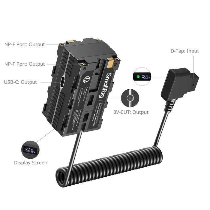 SmallRig  4884 D-Tap to Dual-Sided NP-F Dummy Battery Power Cable |  Sony NP-F | USB-C