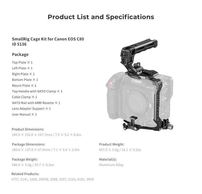 SmallRig  5136 Cage Kit for Canon EOS C80 |  Klec