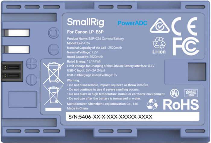 SmallRig 5406 Camera Battery for Canon LP-E6P