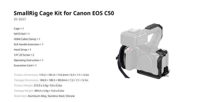 SmallRig  5657 Cage Kit for Canon EOS C50 | klec