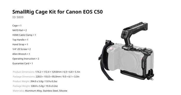 SmallRig  5809 Cage Kit for Canon EOS C50 | Klec