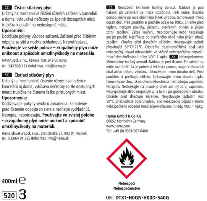 Hama stlačený plyn čisticí, 400 ml
