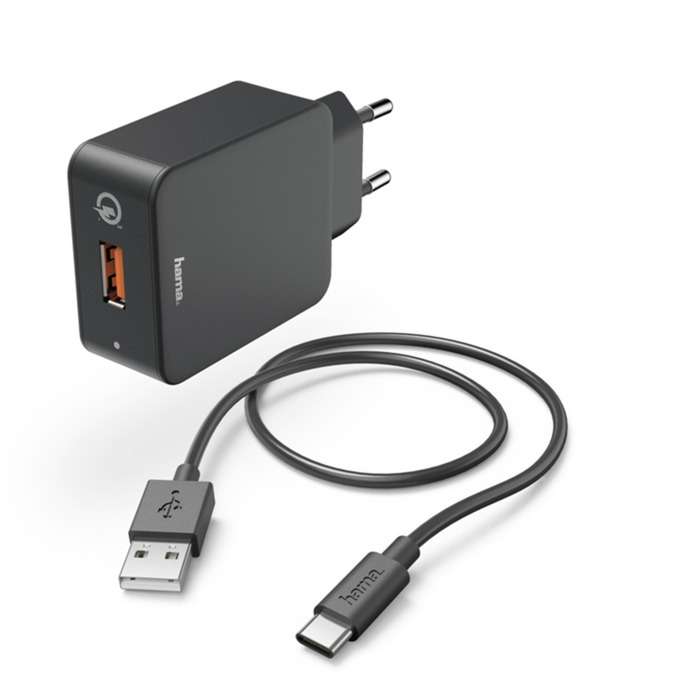 Hama set rychlá USB nabíječka Quick Charge 3.0 19,5 W, 3A + kabel USB A-C 1,5 m