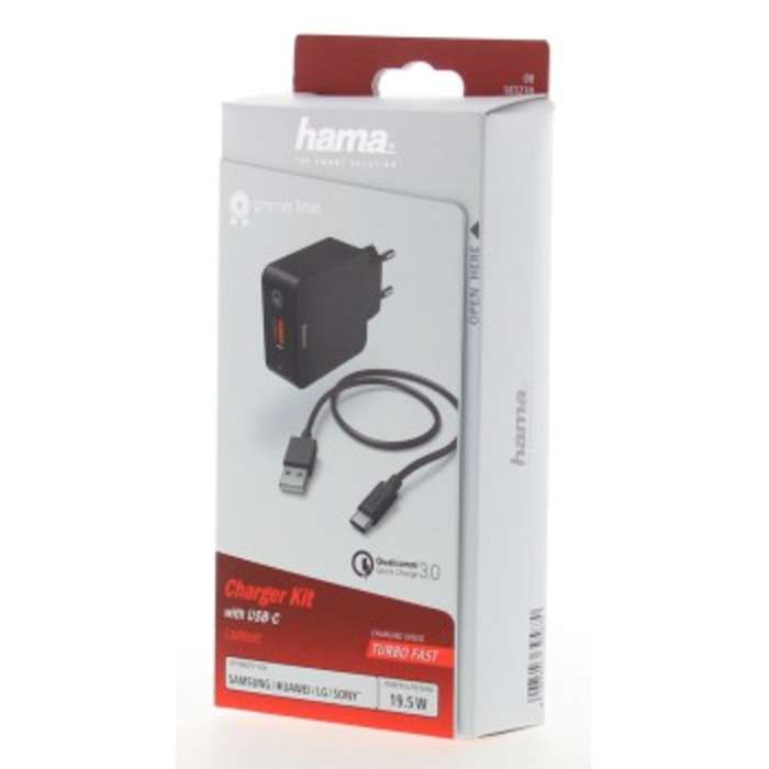 Hama set rychlá USB nabíječka Quick Charge 3.0 19,5 W, 3A + kabel USB A-C 1,5 m