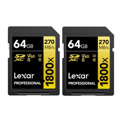 Lexar Pro 1800x SDXC U3 (V60) UHS-II R270/W180 64GB - 2pack