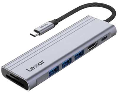 Lexar  Hub, 7-in-1 USB-C, USB 3.2 Gen1. Type-C, 3xUSB-A. HDMI, SD, microSD slot. PD 100W | USB-C Hub