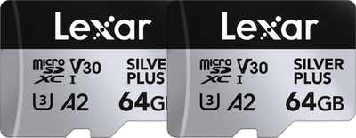 2x Lexar  microSDXC Silver Plus 1066x UHS-I/U3/A2/4K R205/W100 (V30) 64GB