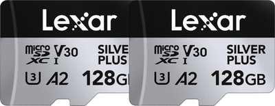 2 x Lexar  microSDXC Silver Plus 1066x UHS-I/U3/A2/4K R205/W150 (V30) 128GB