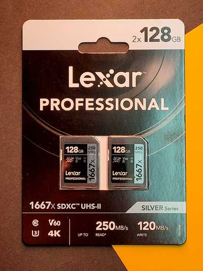 Double set |  2x Lexar Pro 1667x SDXC UHS-II U3 128 GB R250/W120